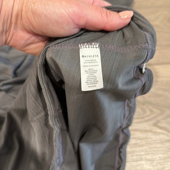 ATHLETA Heathered Gray Cap Sleeve Workout Running Zipper Back Shirt Top Size XS - Picture 5 of 11
